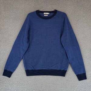 Peter Millar Men's Large Blue 100% Merino Wool long sleeve elbow patched Sweater